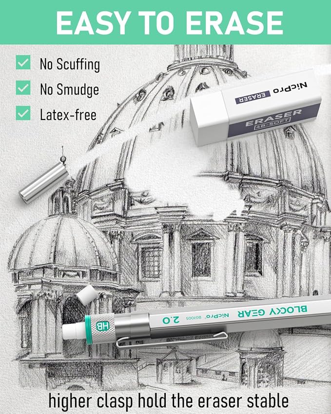 Nicpro Blocky Gear 2.0 mm Mechanical Pencils Set in Case, Metal Pencil - Image 7