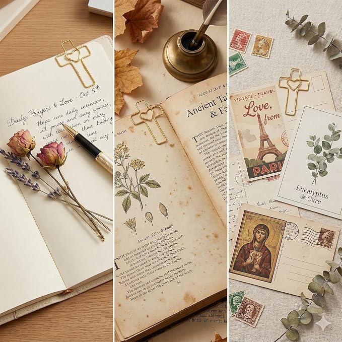 50 Pcs Gold Heart Cross Paper Clips Gold Paper Clip Bookmark Bible Study - Image 7