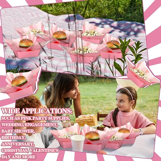 Geosar 100 Pcs Pink Paper Food Trays Bulk Disposable Food Boat - Image 6