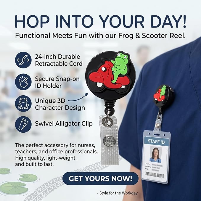 Cute Frog Badge Clip Retractable Badge Reel ID Name Badge Holder Reels - Image 2