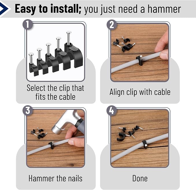 Bates- Cable Clips with Steel Nails, 4mm 5mm 6mm 8mm 10mm, Cord Clips - Image 5
