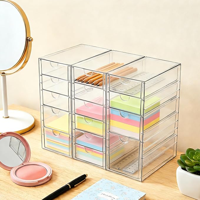 Prsildan 15 Drawers Teacher Toolbox Acrylic Containers, Pens Markers Stickers - Image 8