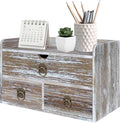 Wood Desk Organizer with Drawer, Washed Brown Wooden Desktop Organizer by SEEKELEGANT