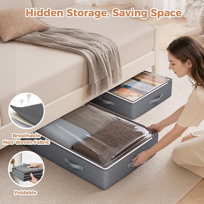 90L Under Bed Storage Containers, 6 Pack Underbed Closet Storage Organizer - Image 6