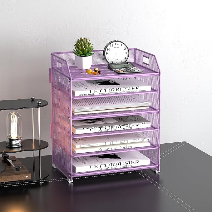 6 Tier Paper Organizer Letter Tray, Metal Mesh Paper Tray Organizer - Image 2