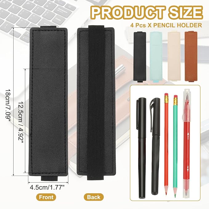 PATIKIL 4Pcs Elastic Notebook Pen Holder, Adjustable Hold 2 Pen Holder PU - Image 2