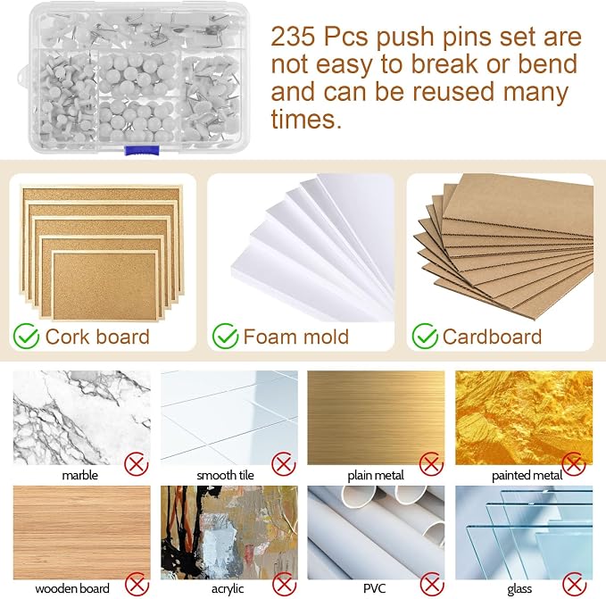 Utron 235 Pcs Push Pins Set, Thumb Tacks, Push Pins - Image 3