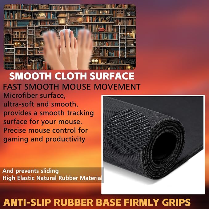 Desk Pad, Fantasy Shelves Desk Mat, Shelves Full of Books Large Gaming Mouse Pad - Image 3