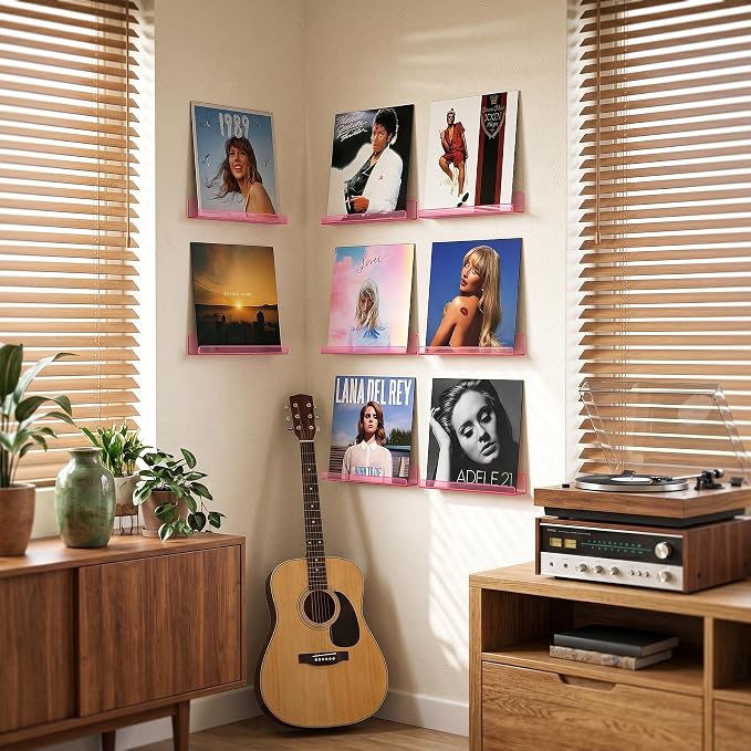 Laurensory 8 Pack Vinyl Record Shelf Wall Mount Shelves, 12 inch Clear Acrylic - Image 3