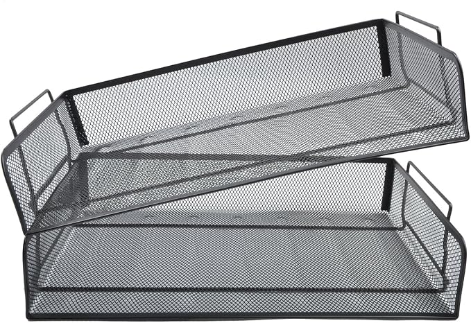 EASEPRES 4 Pack Stackable Desk Paper Tray, Metal Mesh Desktop Document Letter - Image 6