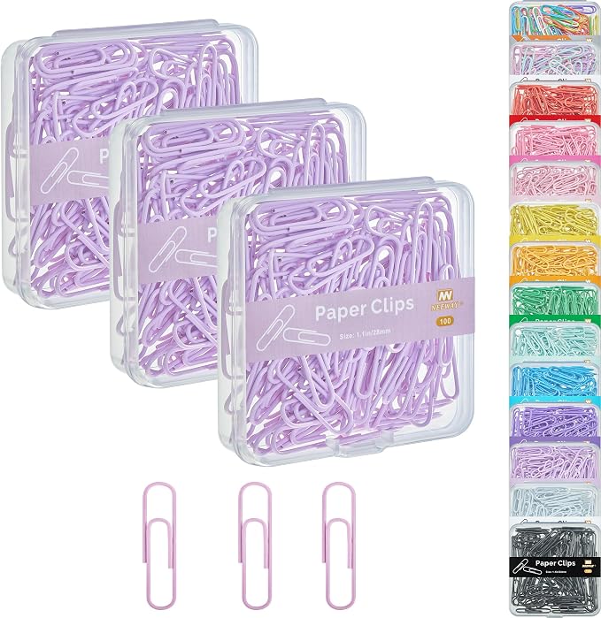 NEEWAY Small Paper Clips, 1.1 Inch Vinly Coated Colored Paperclips, 3 Pack of by NEEWAY