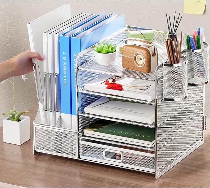 Marbrasse Desk Organizer with File Holder, 5-Tier Paper Letter Tray Organizer - Image 6