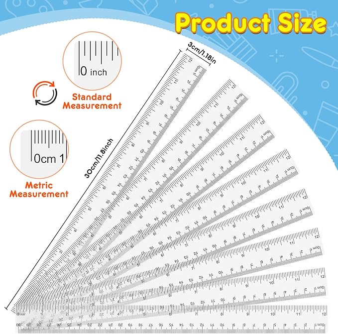 32 Pack Clear Plastic Ruler 12 Inch, Rulers Bulk - Image 3