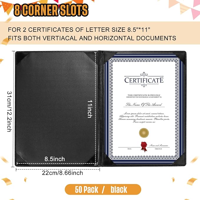 Tenare 50 Pcs Black Leather Certificate Holder 8.5 x 11 PU Phd Bachelor Master - Image 2