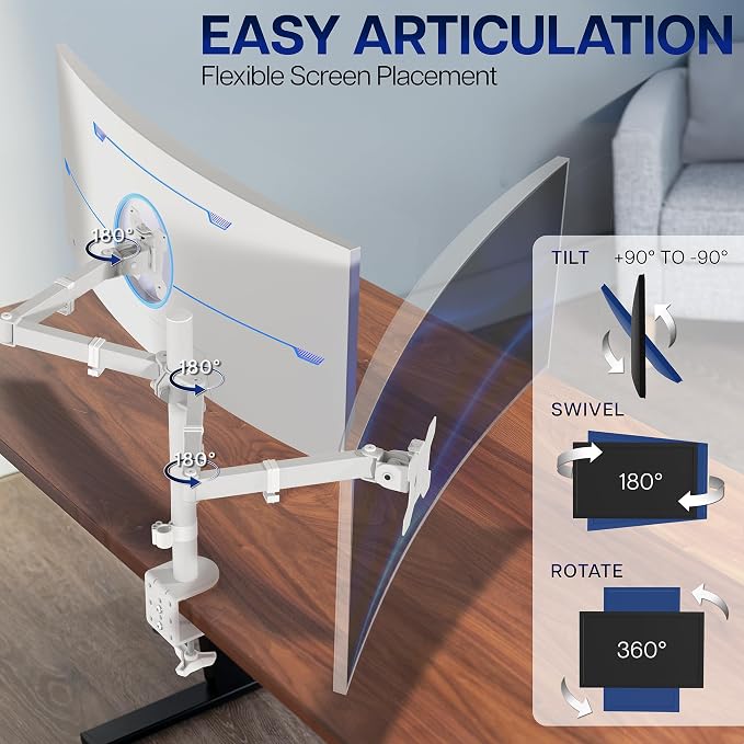VIVO Dual Ultrawide Monitor Desk Mount, Heavy Duty Fully Adjustable Steel Stand - Image 3