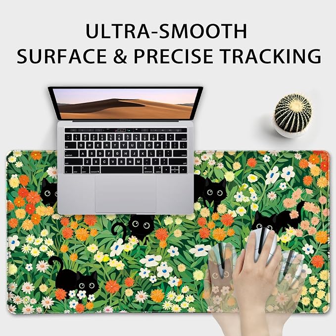 Cute Flower Cat Large Gaming Mouse Pad 31.5"x15.7", Flower XXL Desk Mat - Image 5