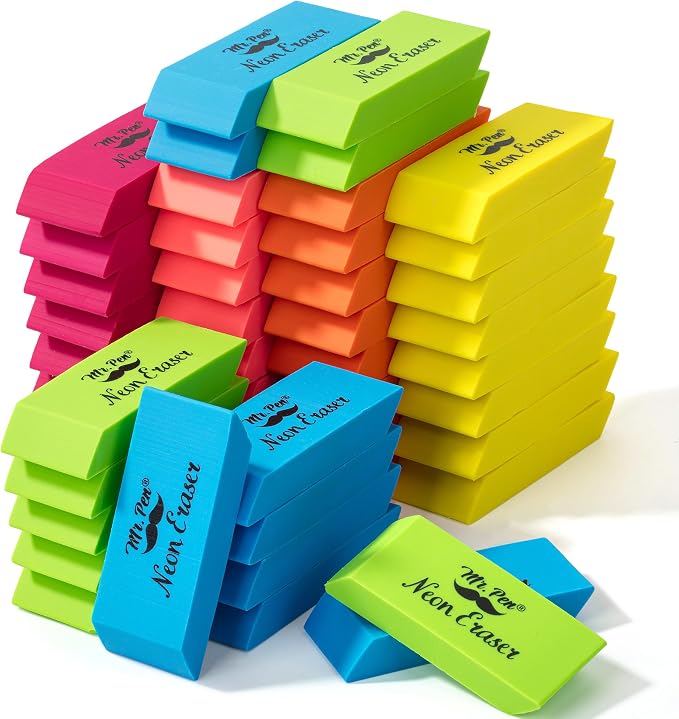 Mr. Pen- Pencil Eraser, 48 Pack, Neon Colors | Large Latex Free Block Erasers by MrPen
