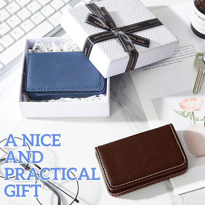 Outus 2 Pcs Business Card Holder, PU Leather Business Card Case Pocket Wallet - Image 7