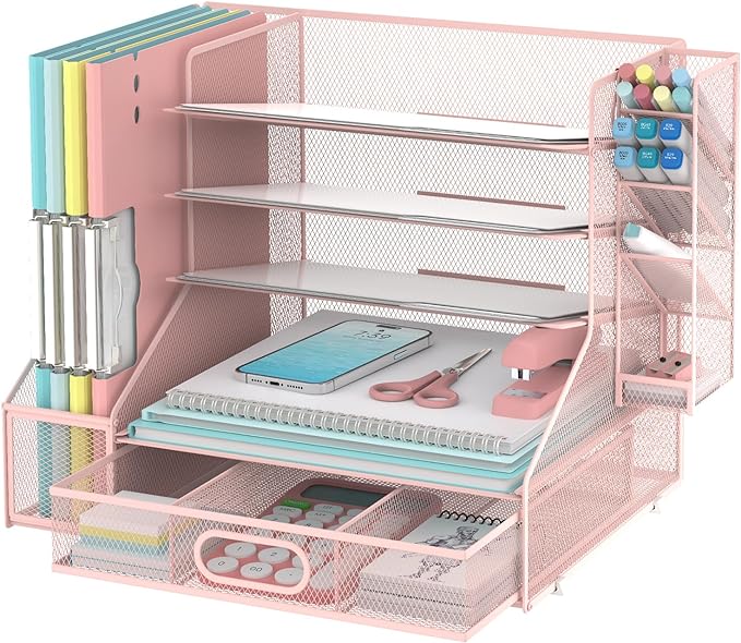 SUPEASY Desk Organizer with File Holder, 5-Tier Mesh Paper Organizer Letter by SUPEASY