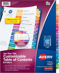 Avery Jan-Dec Dividers for 3 Ring Binders, 12 Tabs per Set, Customizable Table by Avery