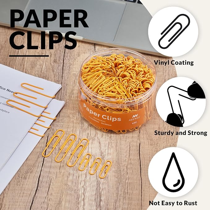 NEEWAY 450pcs Paper Clips Assorted Sizes, Small and Large Paper Clips, Coated - Image 4