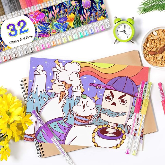 Taotree Glitter Gel Pens, 32 Colors Neon Glitter Pens, Colored Gel Markers | - Image 3