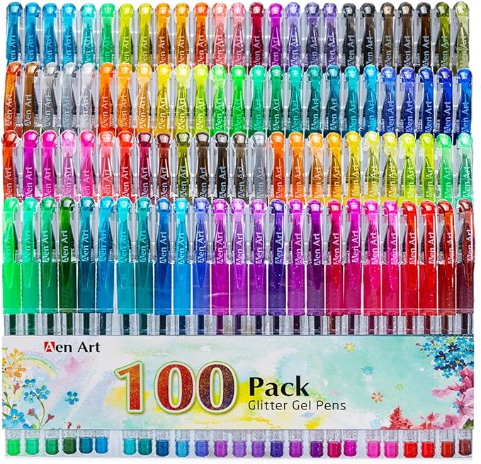 Aen Art Glitter Gel Pens, 100 Color Glitter Pen Set by ColoringForFun