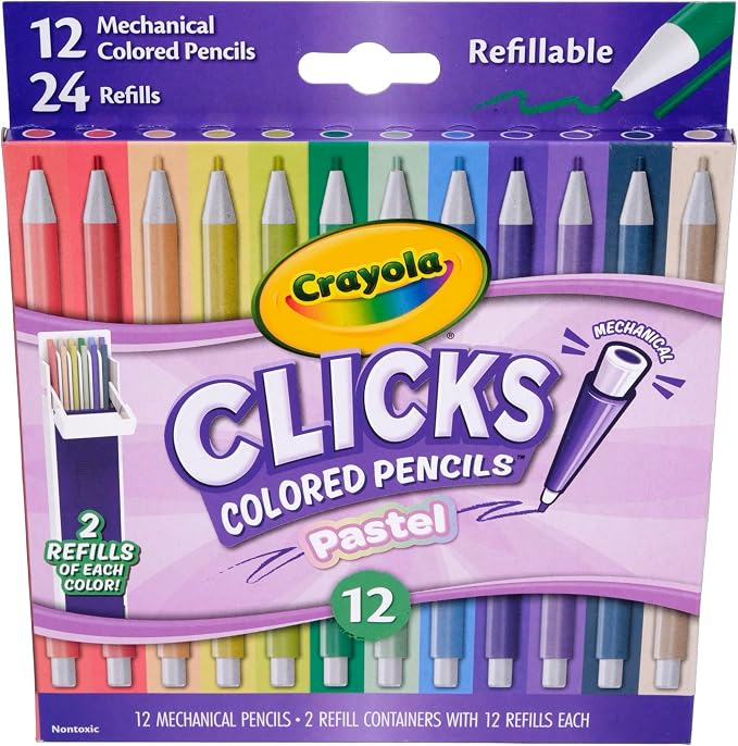 Crayola Clicks 2.0mm Mechanical Colored Pencil Set, 12 Pastel Colors, Cute by Crayola