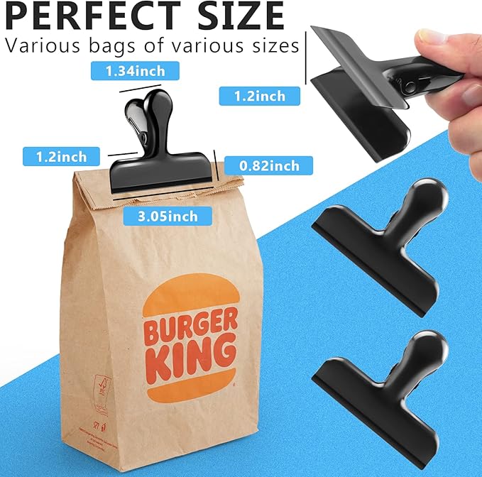 20 Pack 3 Inch Wide Stainless Steel Chip Clips Heavy Duty Food Bag Clamp - Image 2