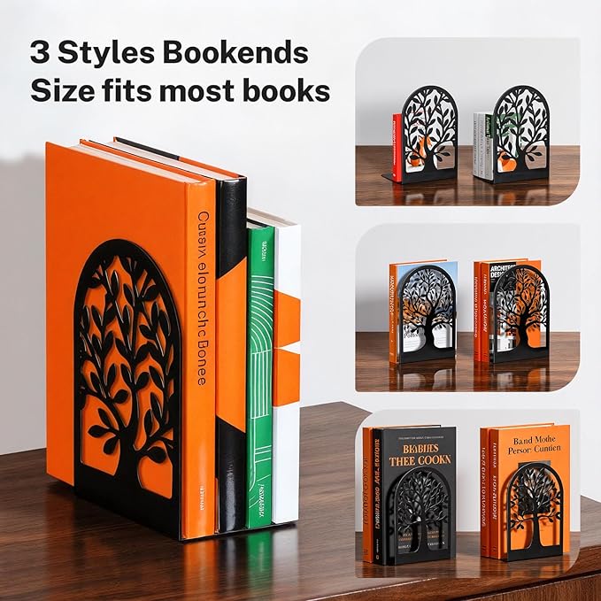 HappyHapi Decorative Bookends for Shelves, 7 Pair Metal Book Ends for Heavy - Image 2