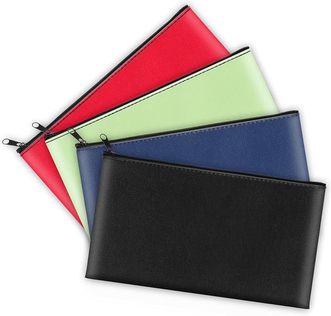 4 Pack Money Bags with Zipper, 11x6.1 Inch PU Leather Cash Pouch, Secure Bank - Image 2