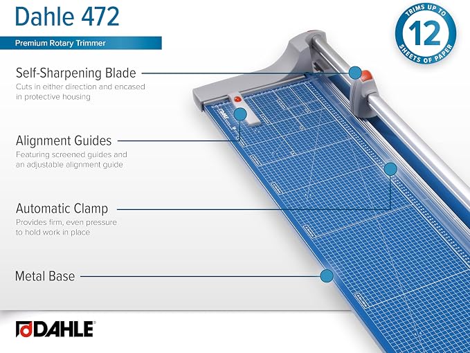 Dahle 472 Premium Rolling Trimmer, 12 Sheet Capacity, Self-Sharpening, - Image 5