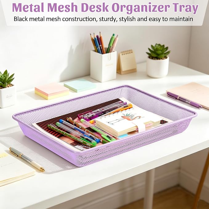 Office Metal Mesh Basket for Desk, Single Paper Tray Organizer, Turn in Trays - Image 2