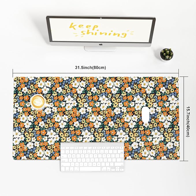 Colorful Star Large Mouse Pad, Floral Desk Mat Office Supplies, Waterproof Faux - Image 3