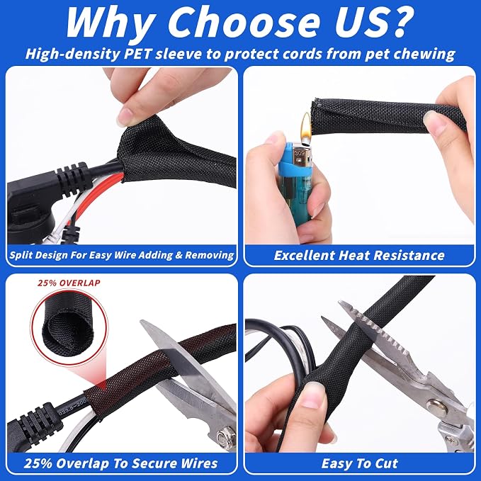 30FT Split Braided Sleeve Cable Management, 1/2 Inch Wire Loom Tubing Cord - Image 6