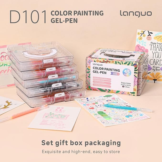 languo Gel Pens for Adult Coloring Books, 45 Colors Set Gel Colored Pens Marker - Image 5