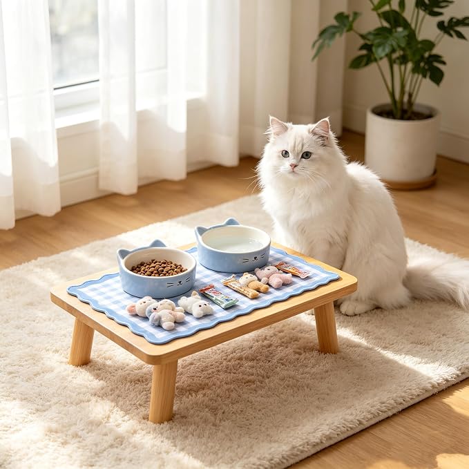 yuboo 31"×15.7" Scalloped Blue White Gingham Waterproof Pastel Desk Mat Vintage - Image 9