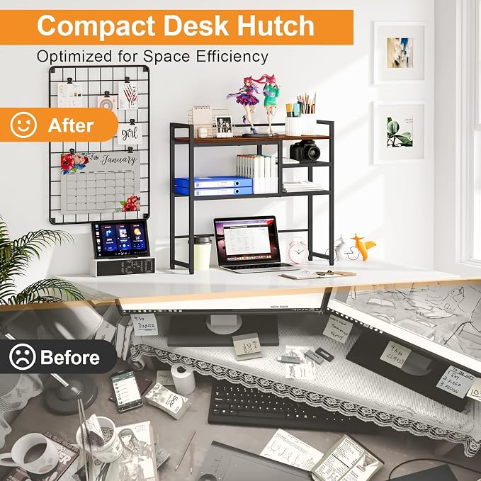 Snughome 31.9" Desk Shelf, Desktop Organizer Shelf, Desk Hutch Dorm, 3-Tier - Image 7