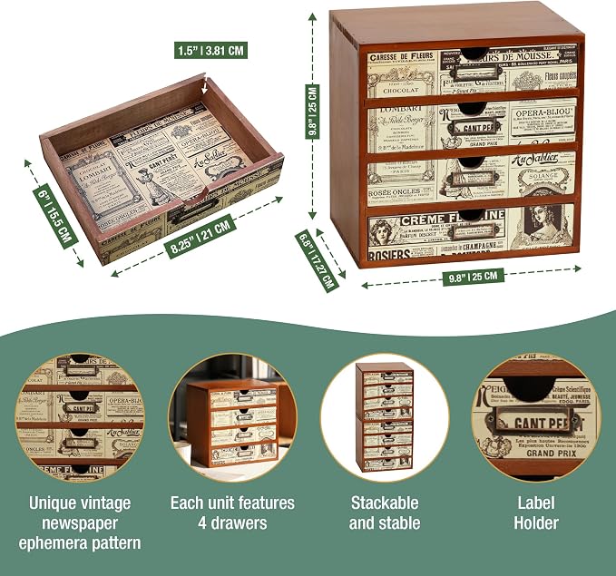 4-Drawer Vintage Ephemera Pattern Desktop Organizer - Image 2