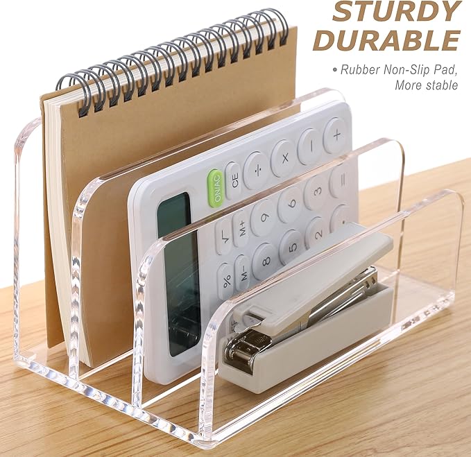 SANRUI Acrylic File Mail Desktop Organizer Sorters, 3 Compartments Laddered - Image 6