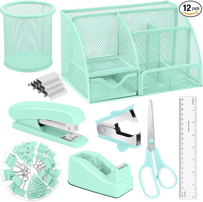 auroray Green Desk Organizers and Accessories, Teal Office Supplies Set Green by auroray