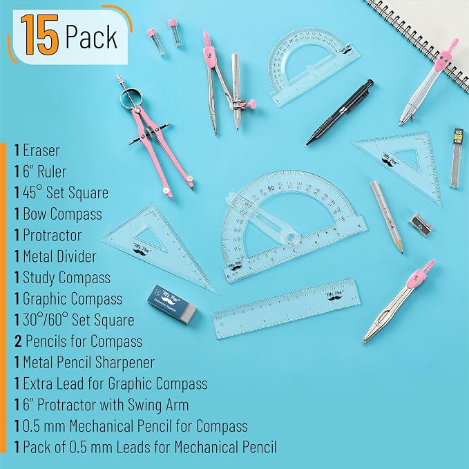 Mr. Pen- Geometry Set, 6 Inch Swing Arm Protractor, Divider | Set Squares - Image 2