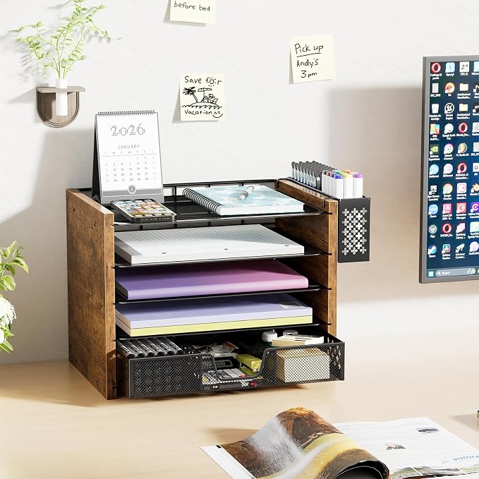 Simple Trending 5-Tier Wood Desk Organizer, Desk Organizers and Accessories - Image 7