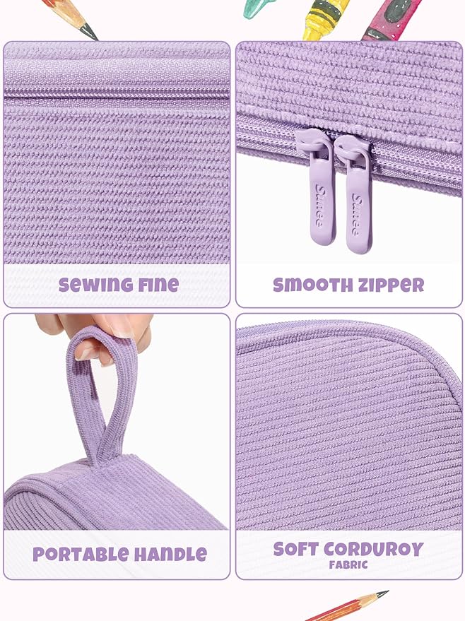 SUNEE Cute Pencil Case, Large Pencil Pouch, Soft Corduroy Fabric Big Pencil Bag - Image 4