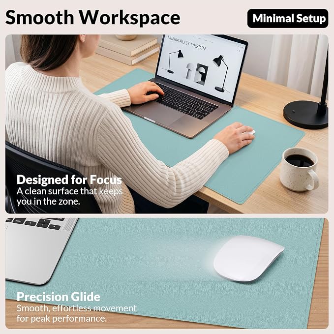 AFIING Leather Desk pad Protector, Light Blue, 35.4" x 17" | Dual-Sided Cork & - Image 5