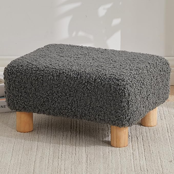 Small Foot Stool Ottoman, Sherpa Footstool Ottoman Foot Rest by FIMIVIBI
