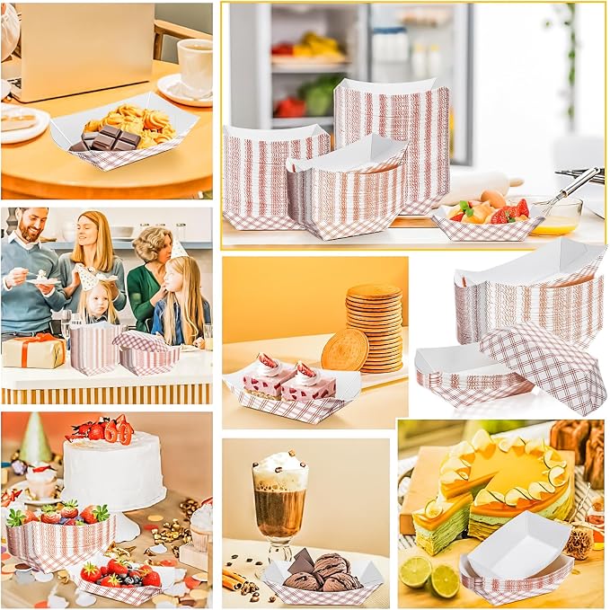 180 Pack Checkered 1Lb Paper Food Boat Trays Disposable Paper Boat Plates - Image 5