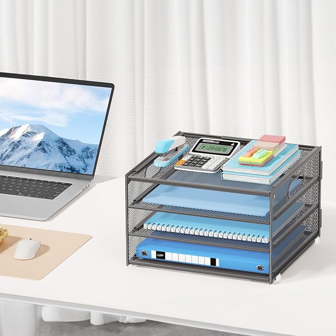 Lavatino 3-Tier Letter Tray Desk Organizer, Mesh Metal Paper File Tray Organizer - Image 4