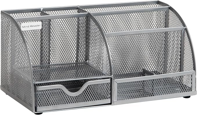 Mind Reader 7-Compartment Desktop Organizer, Metal Mesh Desk Organizer - Image 7
