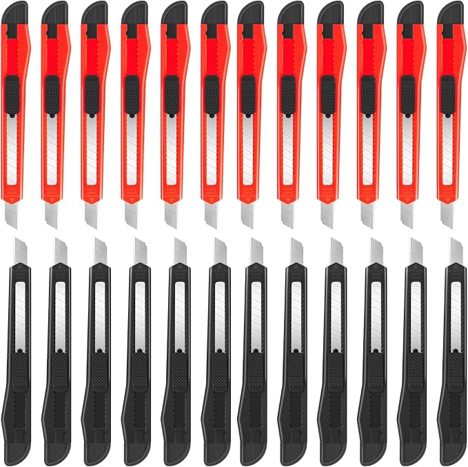 24 Pack Box Cutters, 9mm Razor Knife, Push-Sliding Button, Box Cutter by DIYSELF